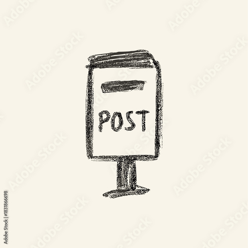 Hand drawn sketch of postbox icon logo flat vector design