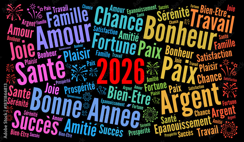 Obraz premium Bonne année 2026 nuage de mots concept 