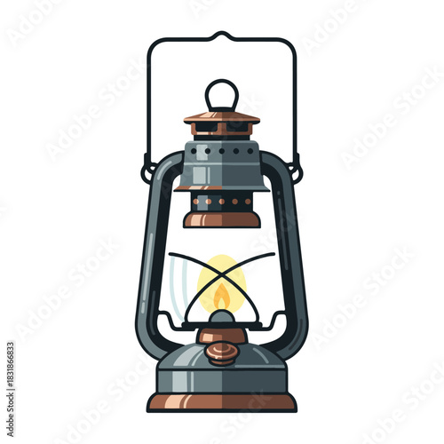 Vintage Lantern Illustration with Glowing Flame, Retro Design