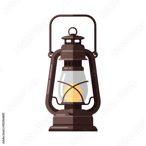 Vintage Oil Lamp Illustration Retro Lighting Design, Isolated on White