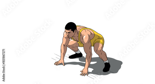 Athlete in starting position for track race competition