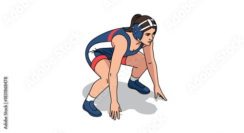 Dynamic female wrestler in action pose on white background