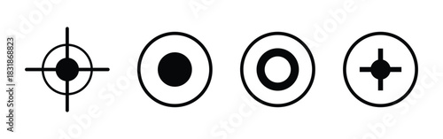 Black dark isolated modern vintage target icons set on white background. Target weapon icons, Gun, Military, Shot icons set on white page. Aiming optical gun icons set. EPS 10. 