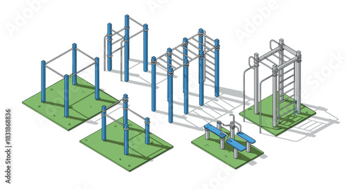 Outdoor fitness equipment in modern isometric design