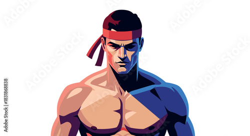 Dynamic fighter pose in vibrant pop art style with red headband