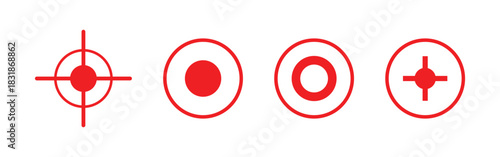 Target weapon icons, Gun, Military, Shot icons set on white page. Aiming optical gun icons set. Black dark isolated modern vintage target icons set on white background. EPS 10. 