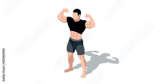 Muscular bodybuilder in black shirt posing confidently on white background