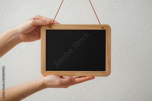 hand holding blank blackboard