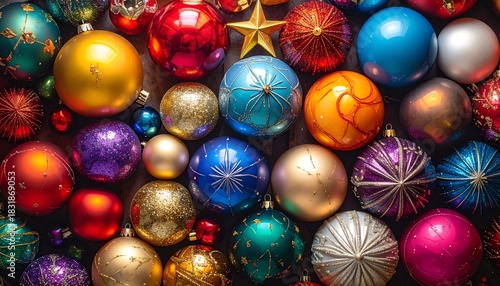 bunt gemischte Christbaumkugeln in verschiedenen Farben