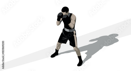 Isometric boxer illustration with shadow on white background