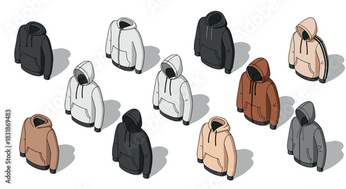Isometric hoodies collection: stylish assorted designs in various colors