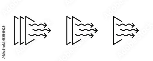Air flow icon. Air purifier and filtering icon. Air conditioner icon. Wind direction stream icon.