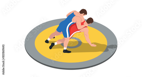 Wrestling match on a mat: isometric sports action with two competitors