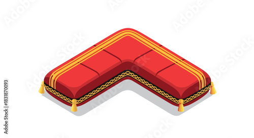 Luxurious red velvet sofa with gold trim in isometric perspective for elegant interior design