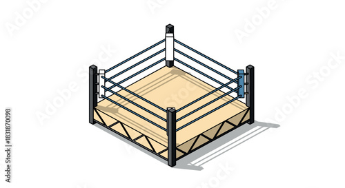Isometric boxing ring with diagonal shadow on white background