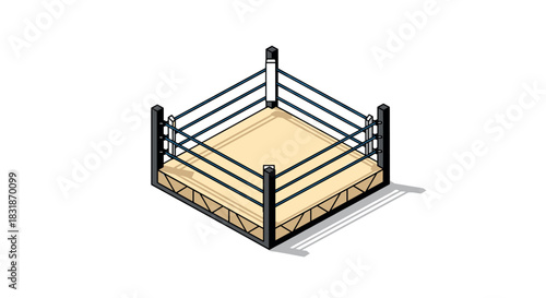 Isometric boxing ring with shadow on white background