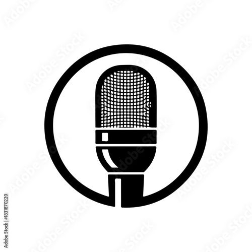 Podcast microphone emblem for audio recording, broadcasting and interviews
