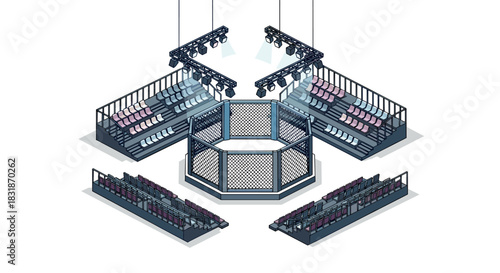 Isometric arena with seating and lighting for events and competitions