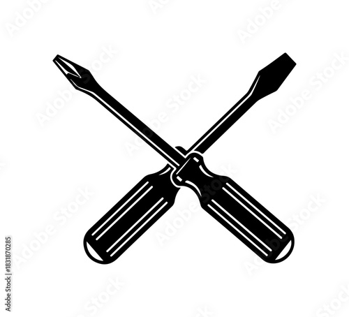 Crossed screwdrivers icon for handy service, repair, and construction logo