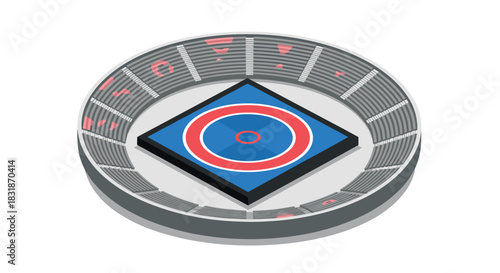 Isometric wrestling arena with circular seating and central mat