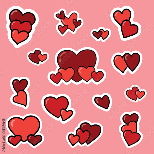 Set of Valentine's Day vector stickers. Hand drawn decorative hearts collection.14 February design concept.