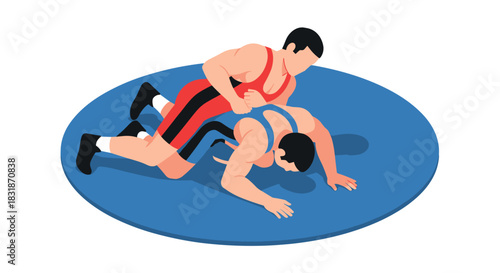 Isometric wrestling match on mat - dynamic sports action scene