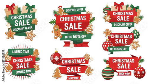Christmas Sale Banners and Labels for Holiday Promotions and Discounts