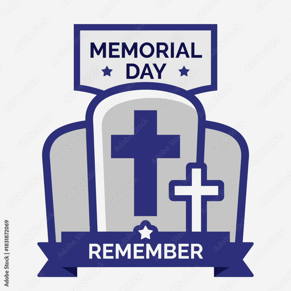 Obraz premium Vector emblem for Memorial Day featuring cross and ribbon design to honor and remember fallen heroes. 
