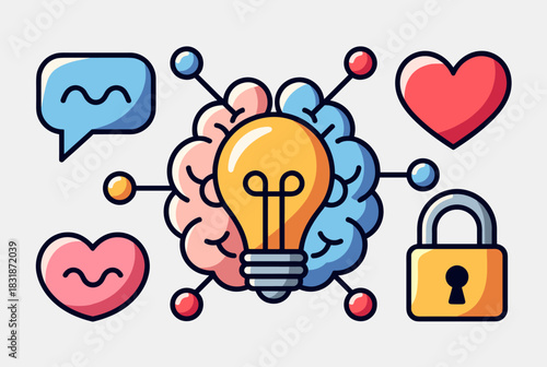 Creative Brain and Light Bulb Idea Vector Illustration
