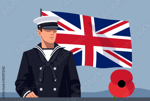 Sailor with national flag remembrance illustration
