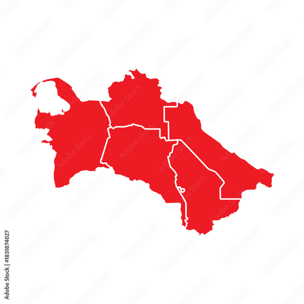 Fototapeta premium Abstract Red Turkmenistan Map with Cities