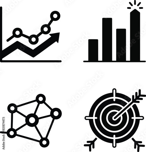 Business growth success and network icons graph chart