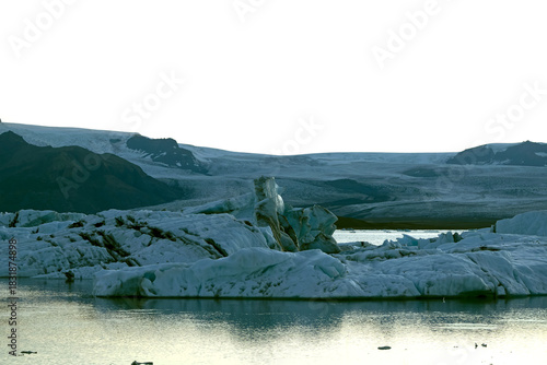Iceland's main glacier in the south of the country with the last rays of the summer sun on a clear day in early July