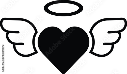 Angelic winged heart isolated on white background
