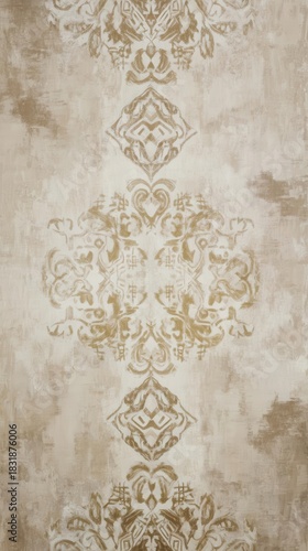 Elegant Gold Damask Pattern on Textured Beige Background
