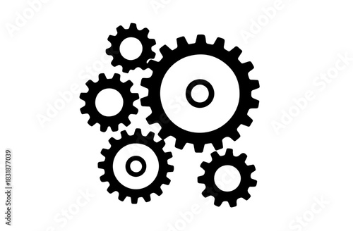 Mechanical Gear Silhouette Black and White Vector