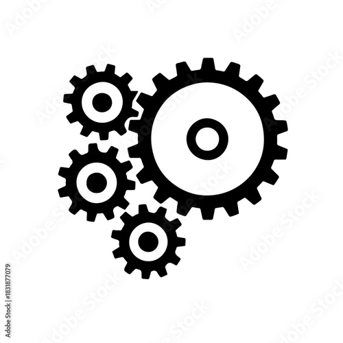Mechanical Gear Silhouette Black and White Vector