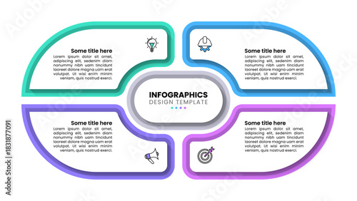 Infographic template. Dynamic banner with 4 steps and title in the middle