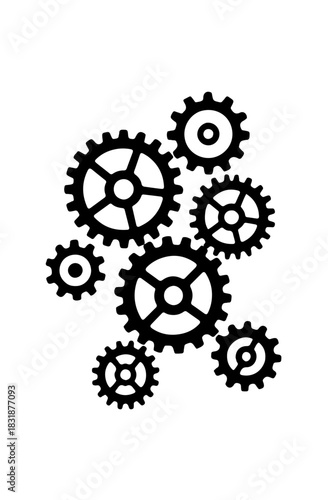 Mechanical Gear Silhouette Black and White Vector