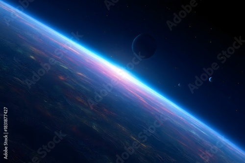 Earth View from Space with Moon and Other Planets in the Background