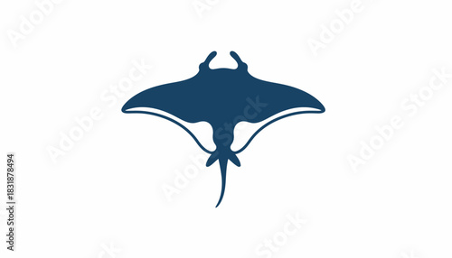 Illustration of a dark blue stingray on a white background.