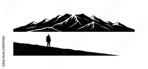 Dramatic mountain vista with lone hiker, perfect for adventure travel themes