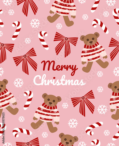 Pattern of New Year's elements on a light pink background.