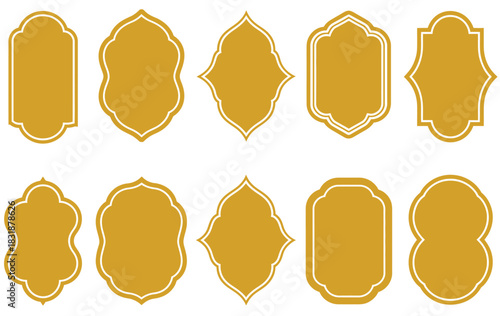 Arabic golden frame with copy space, luxury islamic shapes for greeting designs, suitable for ramadan kareem and eid mubarak, elegant vector illustration isolated on transparent background.