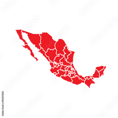 Abstract Red Mexico Map with Cities