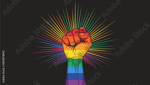 LGBTQ Pride Fist Against Black Background