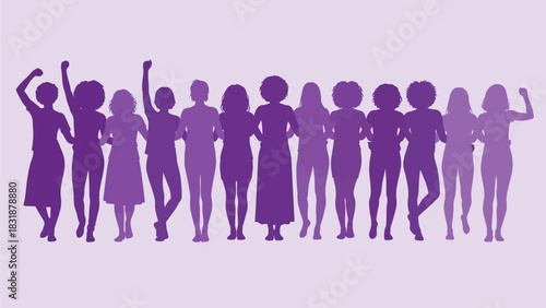 Diverse Group of Silhouetted Women Standing Together in Solidarity