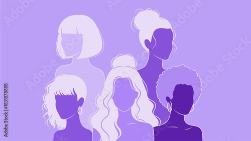 Diverse Group of Women Silhouettes on a Purple Background Female Empowerment