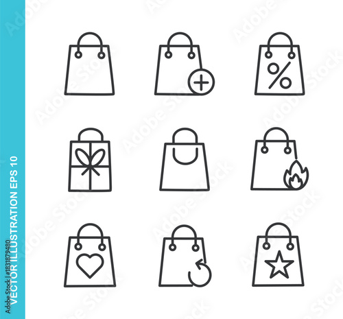Set of Shopping Bag Icons. Thin Line Symbol Elements Collection.