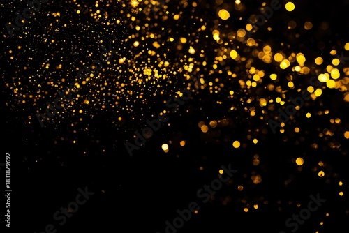 Gold glitter vintage lights on black background, AI generated image